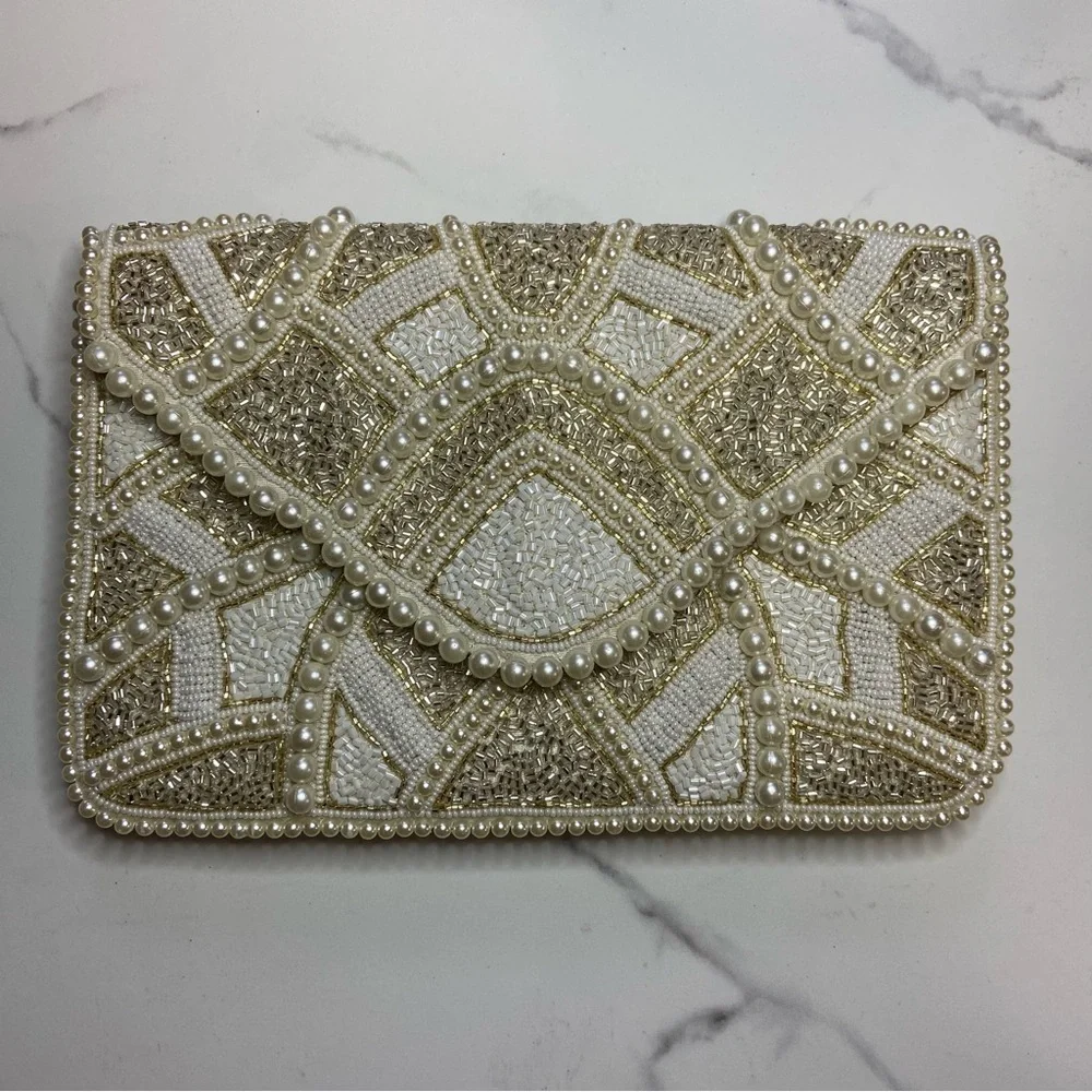 Lulus Piece of Love White Multi Beaded Clutch - Picture 3 of 11